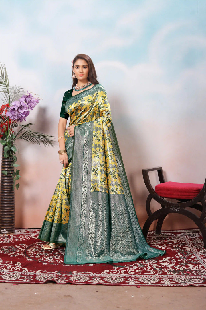 Charming Yellow Soft Silk Saree with Rich Pallu and Weaving