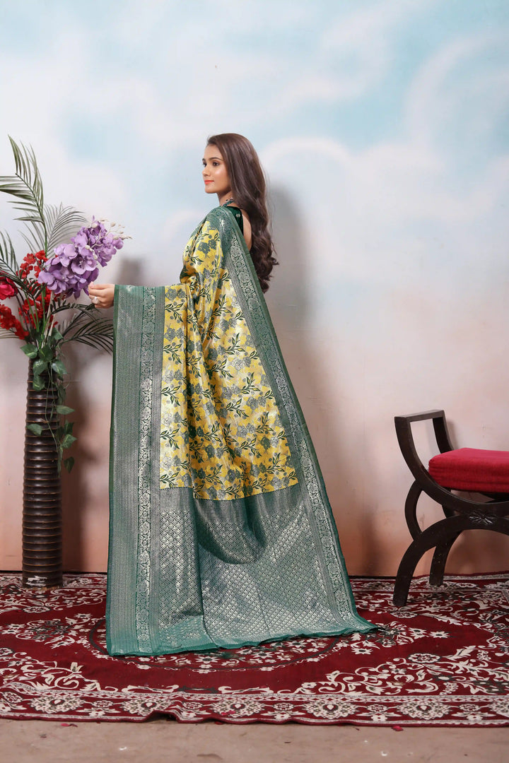 Charming Yellow Soft Silk Saree with Rich Pallu and Weaving