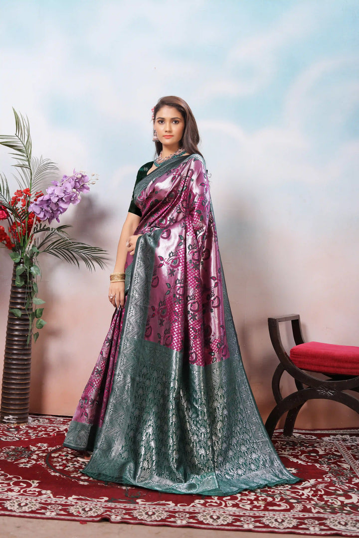 Traditional Dark Pink Soft Silk Saree with Weaving and Rich Pallu
