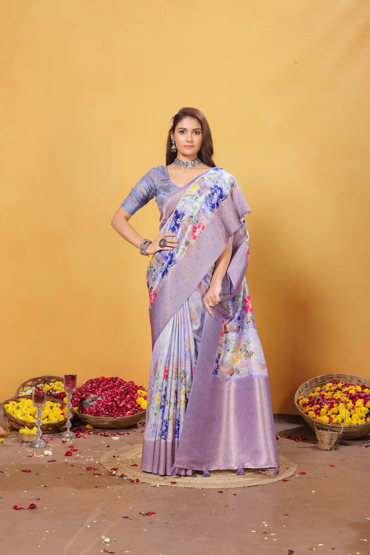 Traditional Soft Silk Saree in Light Lavender with Rich Pallu
