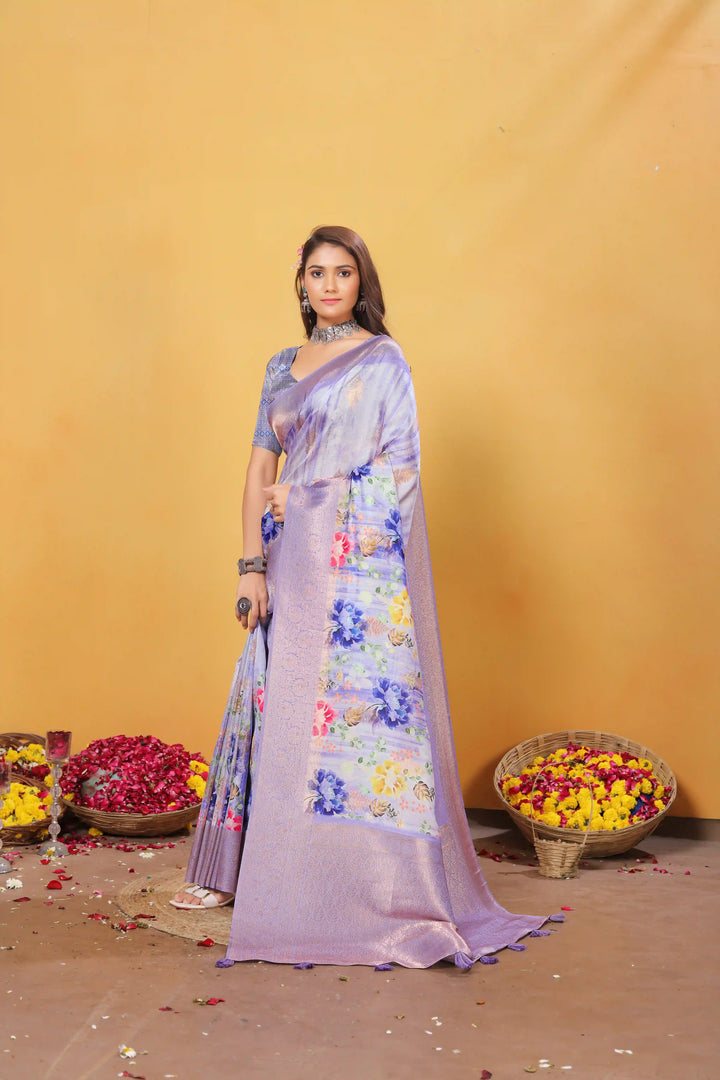 Traditional Soft Silk Saree in Light Lavender with Rich Pallu