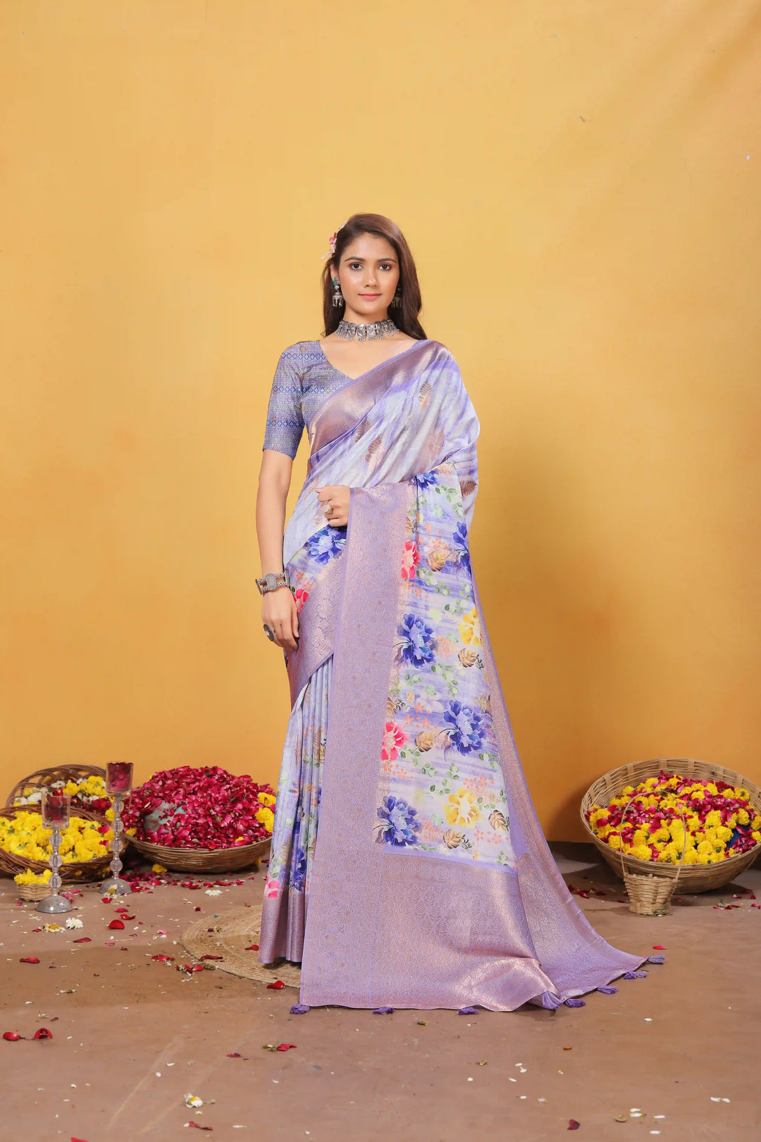 Traditional Soft Silk Saree in Light Lavender with Rich Pallu