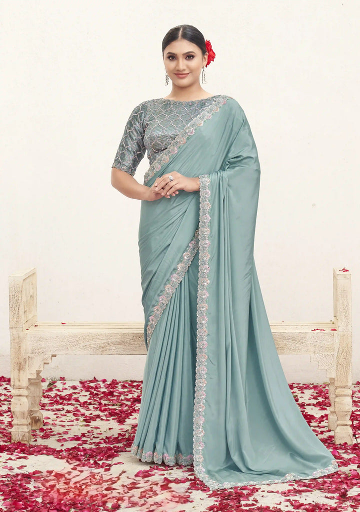 Stunning Sky Blue Saree with Brocade Jacquard and Handwork