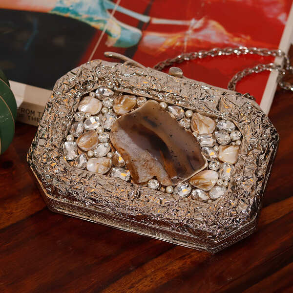 Burj Embellished Agate Stone Clutch | Designer Fashion Statement Bag