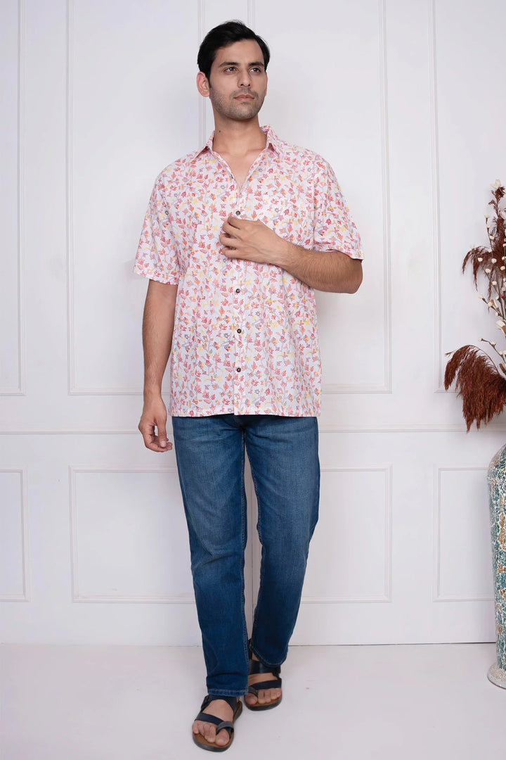 White Floral Printed Dress With Matching Shirt Couple Twin Set