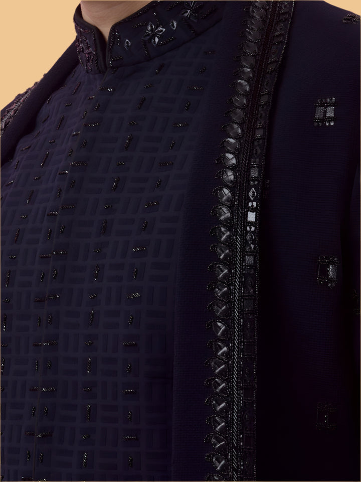 Traditional navy Indo Western with handwork, cut dana, and sequins