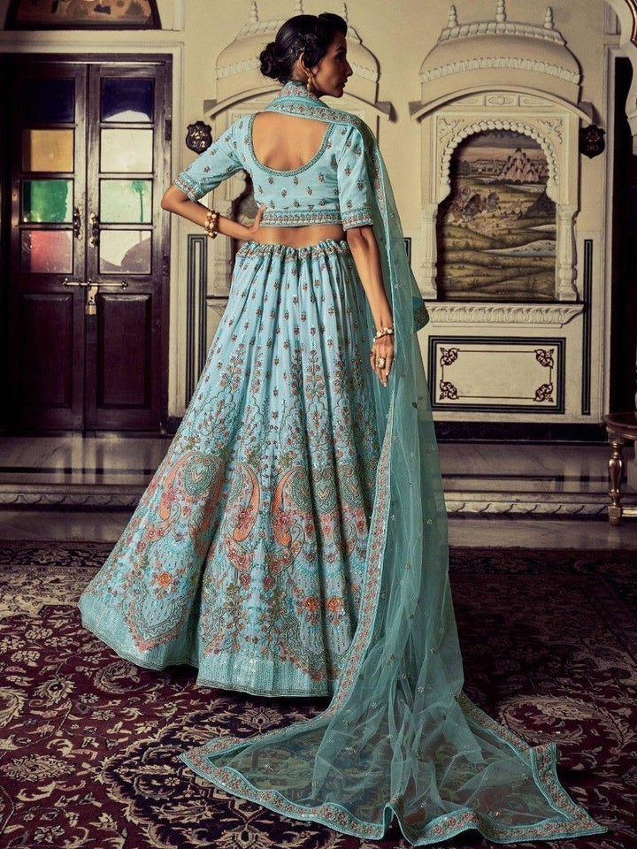 Sky Blue Lehenga Choli set | Georgette Material with Zarkan & Glitter Zari Embroidery