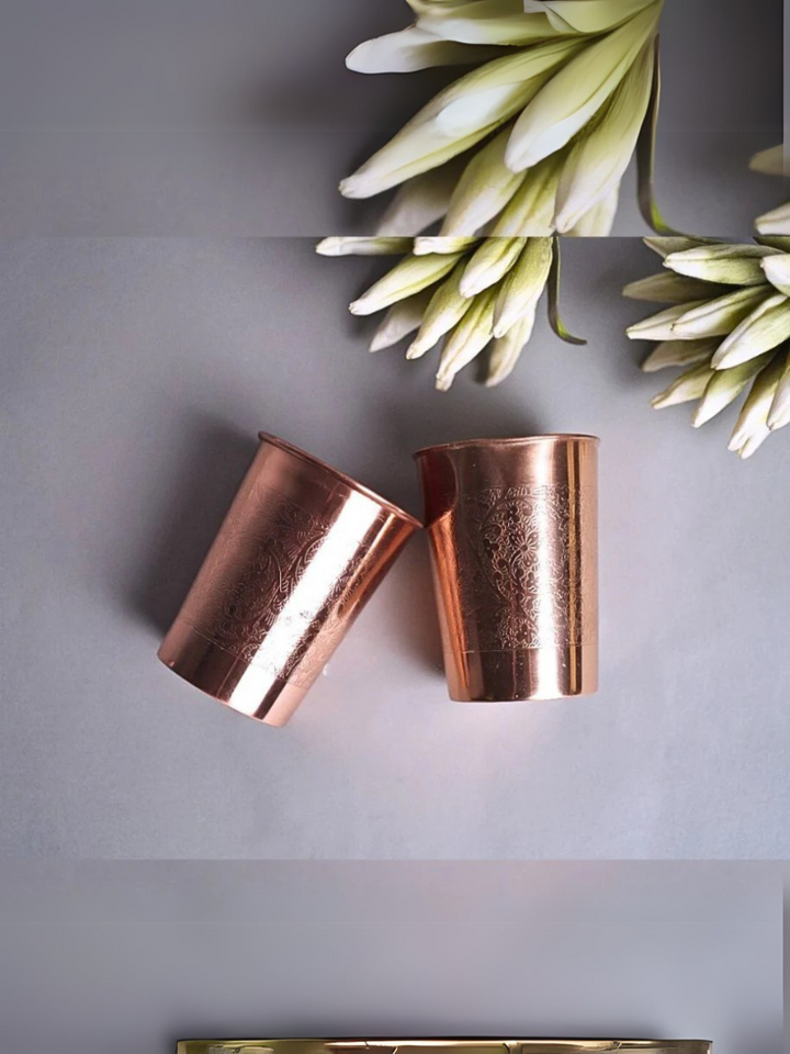 Embossed Copper Glass Set of 2 | Sustainable Ionizing Drinkware