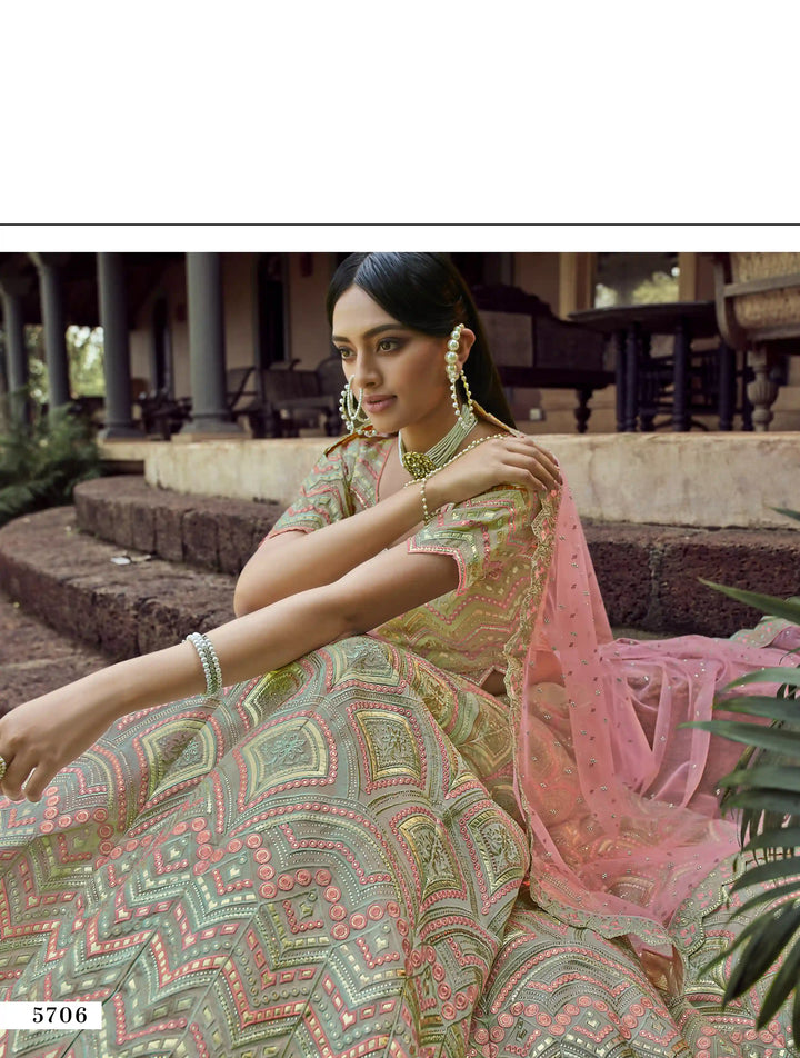 Gorgeous Green Organza Lehenga | Embellished with Gota & Resham Work