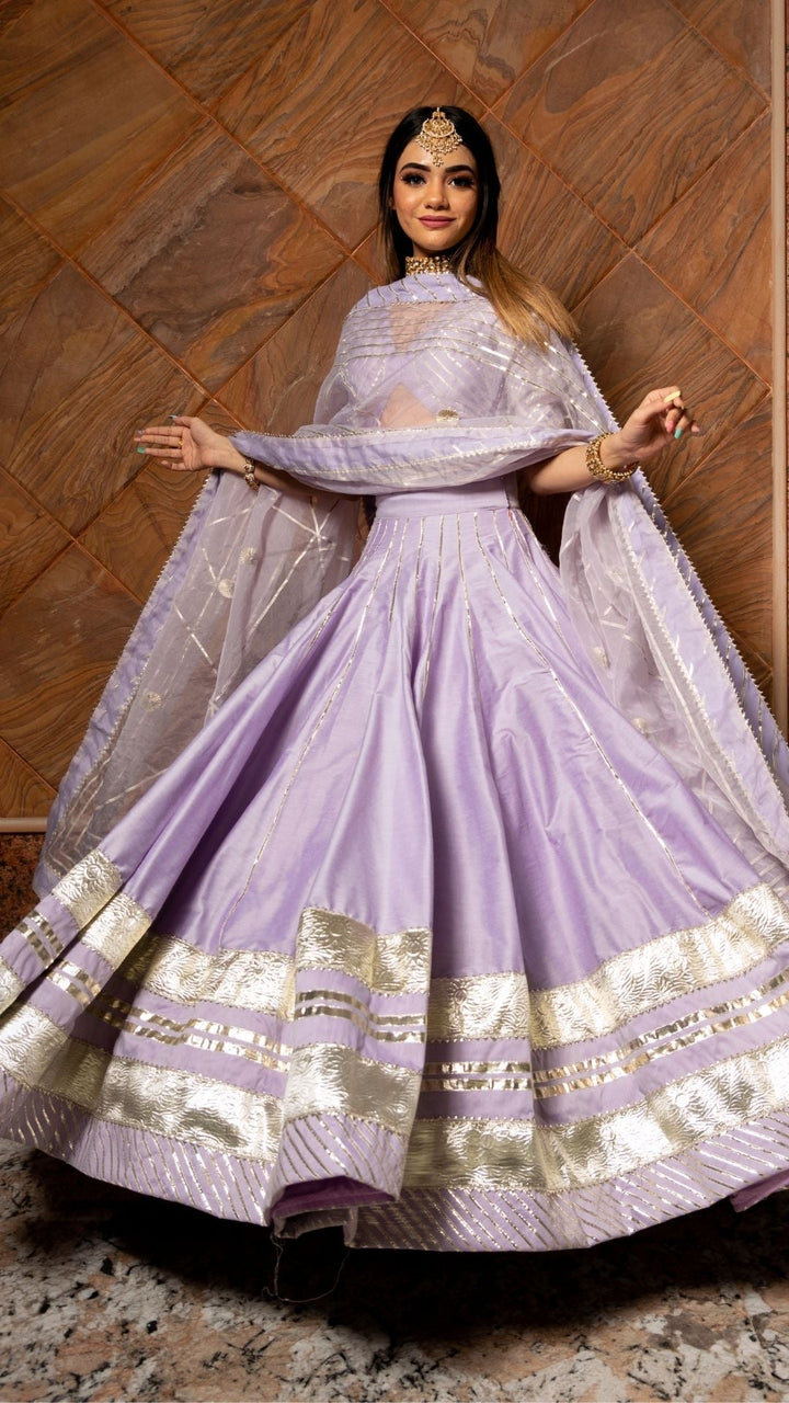 IBADAT LILAC COTTON SILK  LEHENGA SET - Pomcha Jaipur