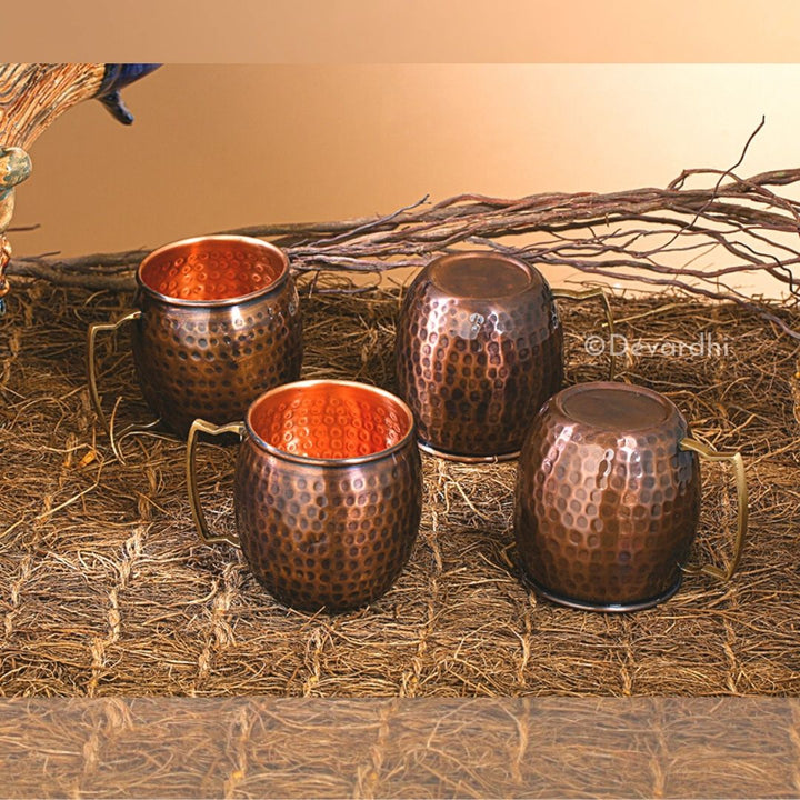 Copper Hammered Mugs Set | Aasavam 2 Pcs for Dining Delight