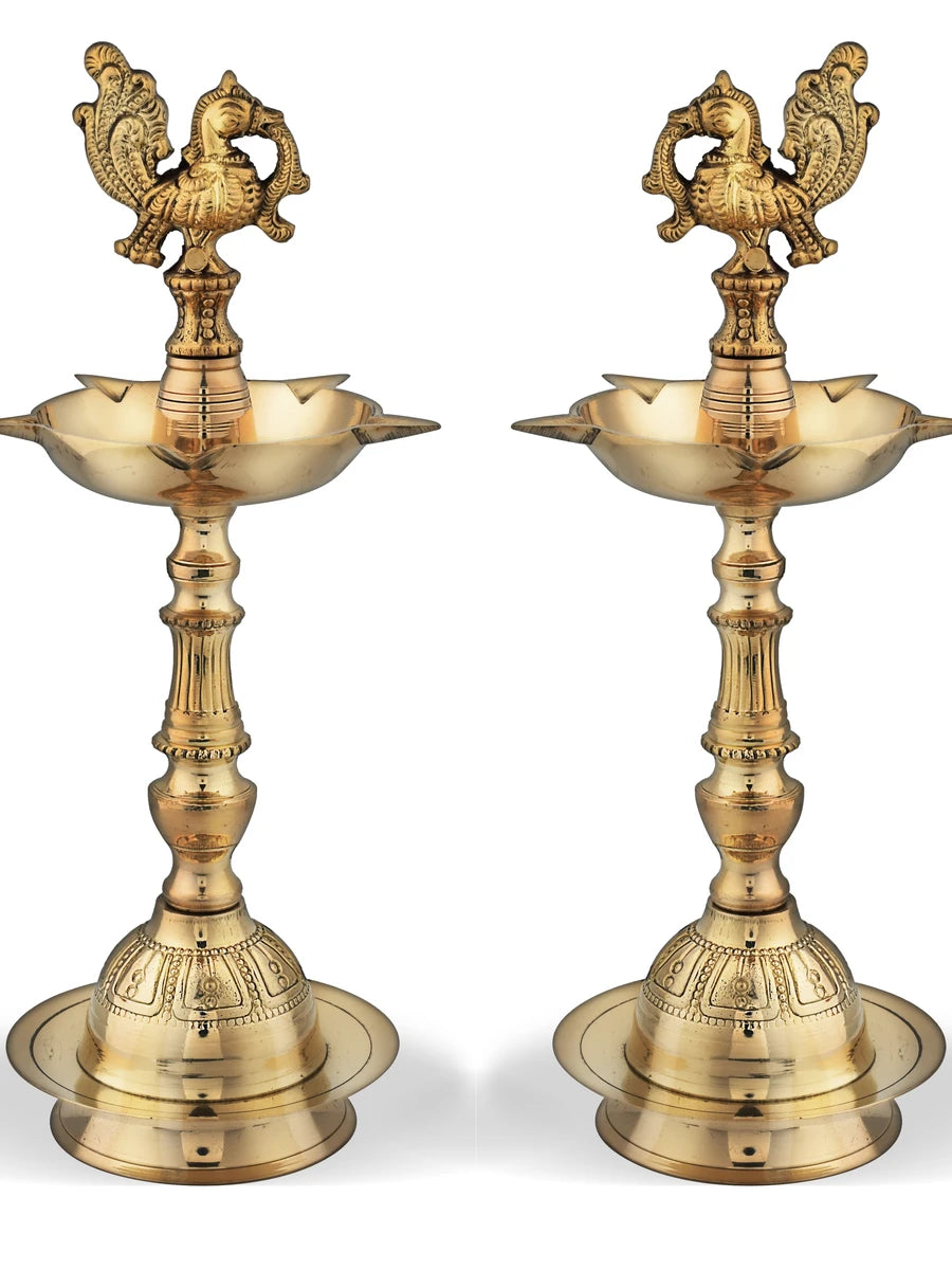 Pure Brass Nakashi Peacock Diya | Mahabharat Pital Oil Lamp Pack of 2