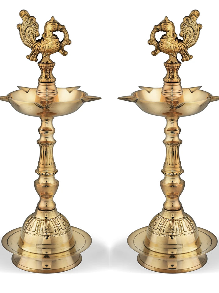 Pure Brass Nakashi Peacock Diya | Mahabharat Pital Oil Lamp Pack of 2