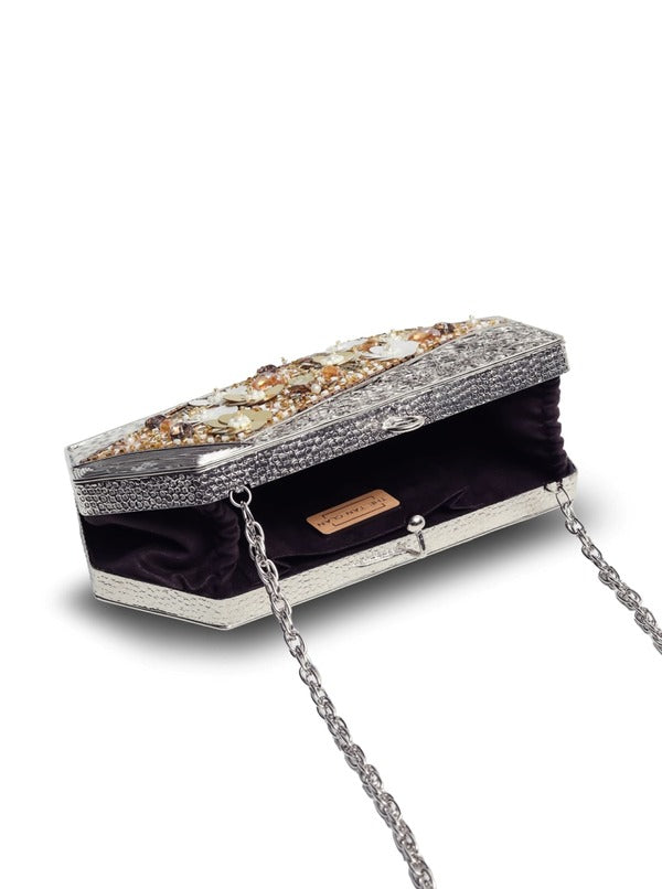 Fatima Silver Brass Clutch | Embellished Vintage Charm Evening Bag