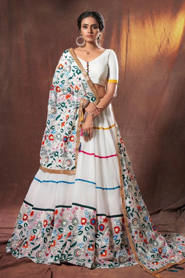 Traditional White Georgette Lehenga for Wedding | Lehenga Choli Set