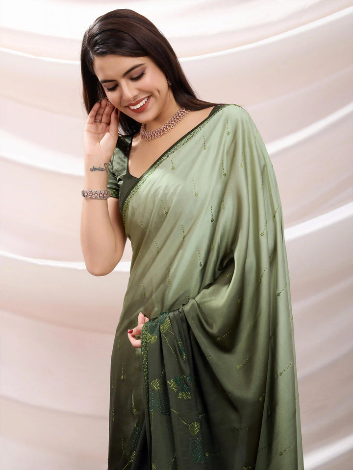 Saree for Mehendi Event: Japan Satin with Swarovski Work