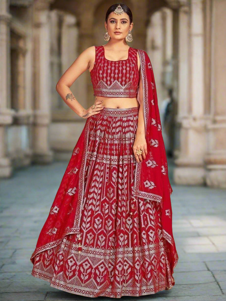 Red Sequin Lehenga Choli | Traditional Indian Wedding Wear