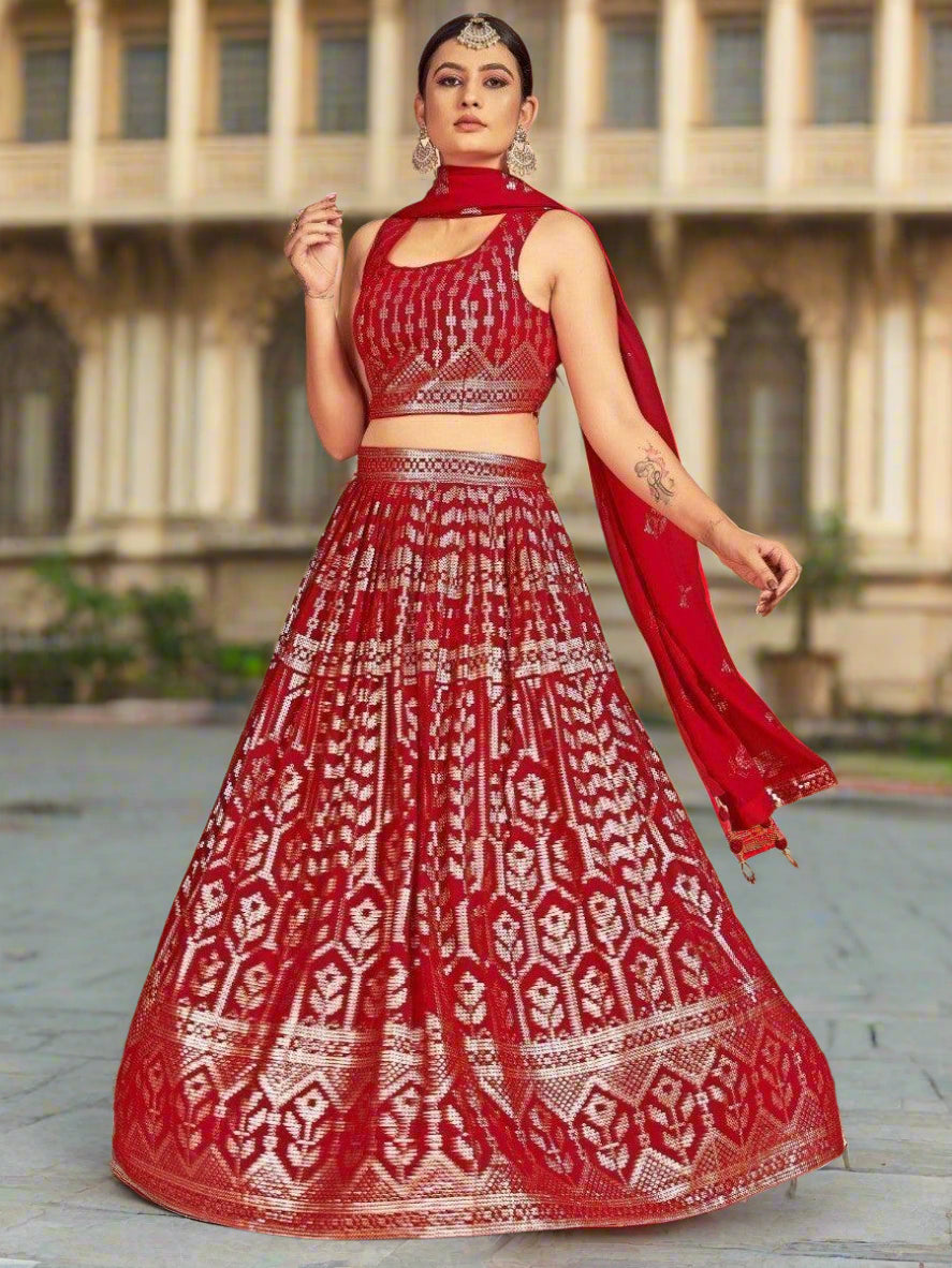Red Sequin Lehenga Choli | Traditional Indian Wedding Wear