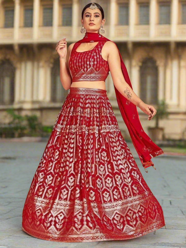 Red Sequin Lehenga Choli | Traditional Indian Wedding Wear