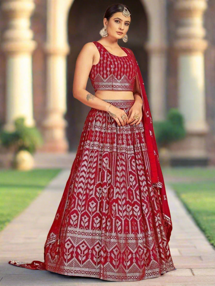 Red Sequin Lehenga Choli | Traditional Indian Wedding Wear