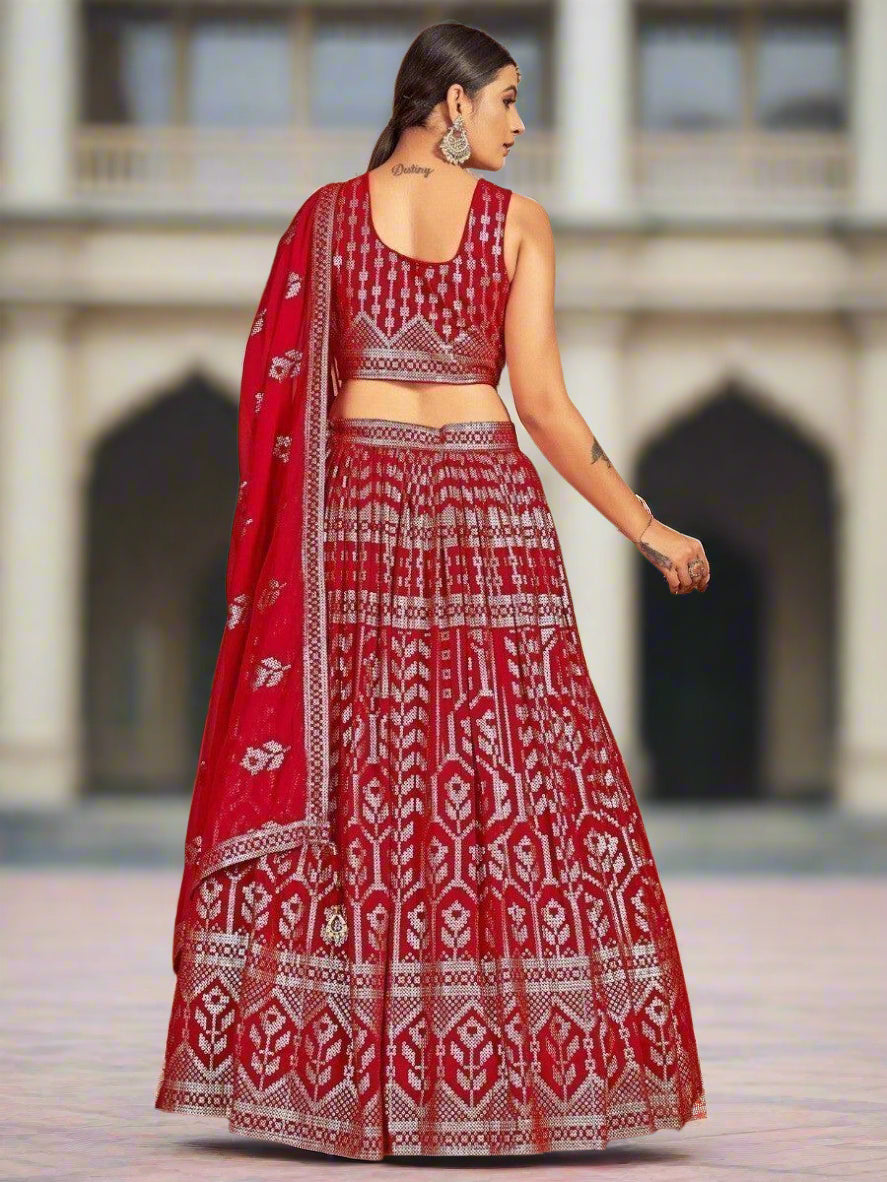 Red Sequin Lehenga Choli | Traditional Indian Wedding Wear