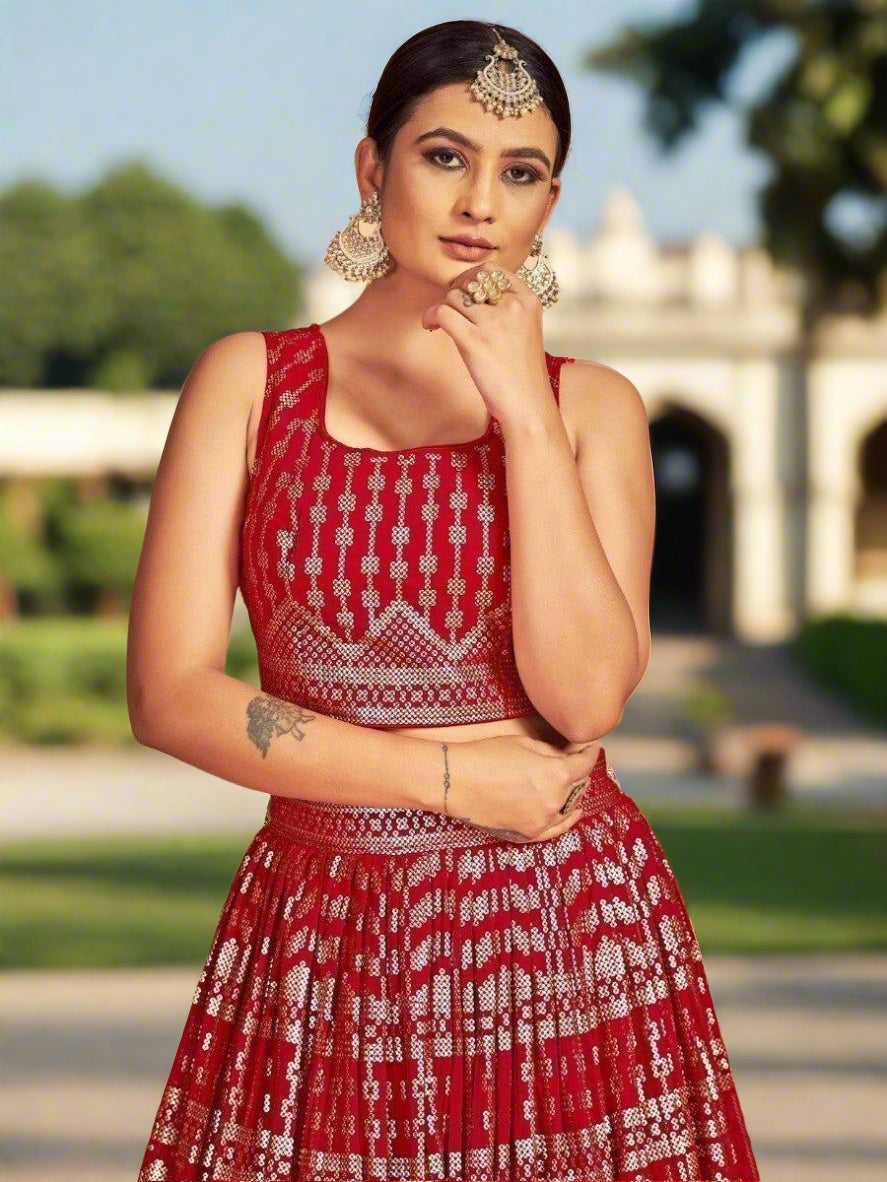 Red Sequin Lehenga Choli | Traditional Indian Wedding Wear