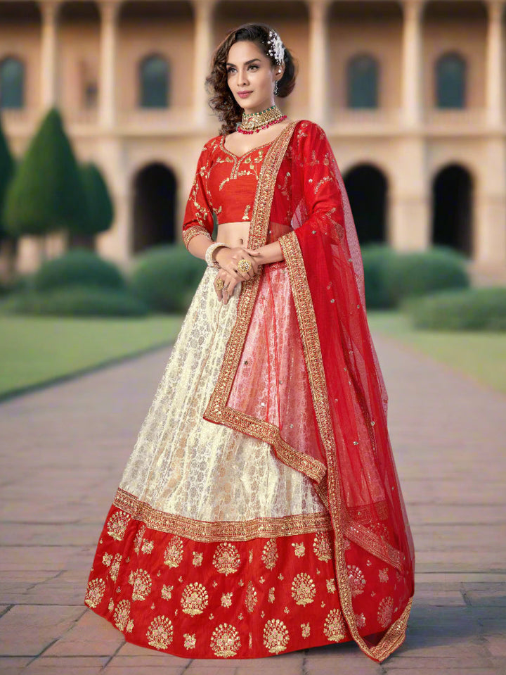 Glitzy Red Designer Lehenga | Heavy Dori and Sequins Work on Art Silk