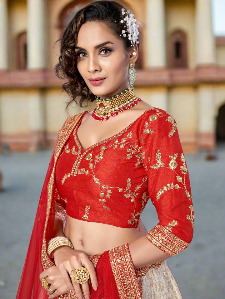 Glitzy Red Designer Lehenga | Heavy Dori and Sequins Work on Art Silk