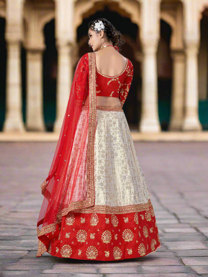 Glitzy Red Designer Lehenga | Heavy Dori and Sequins Work on Art Silk