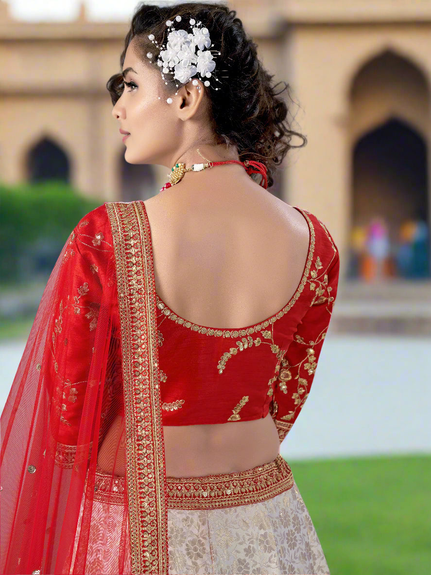 Glitzy Red Designer Lehenga | Heavy Dori and Sequins Work on Art Silk