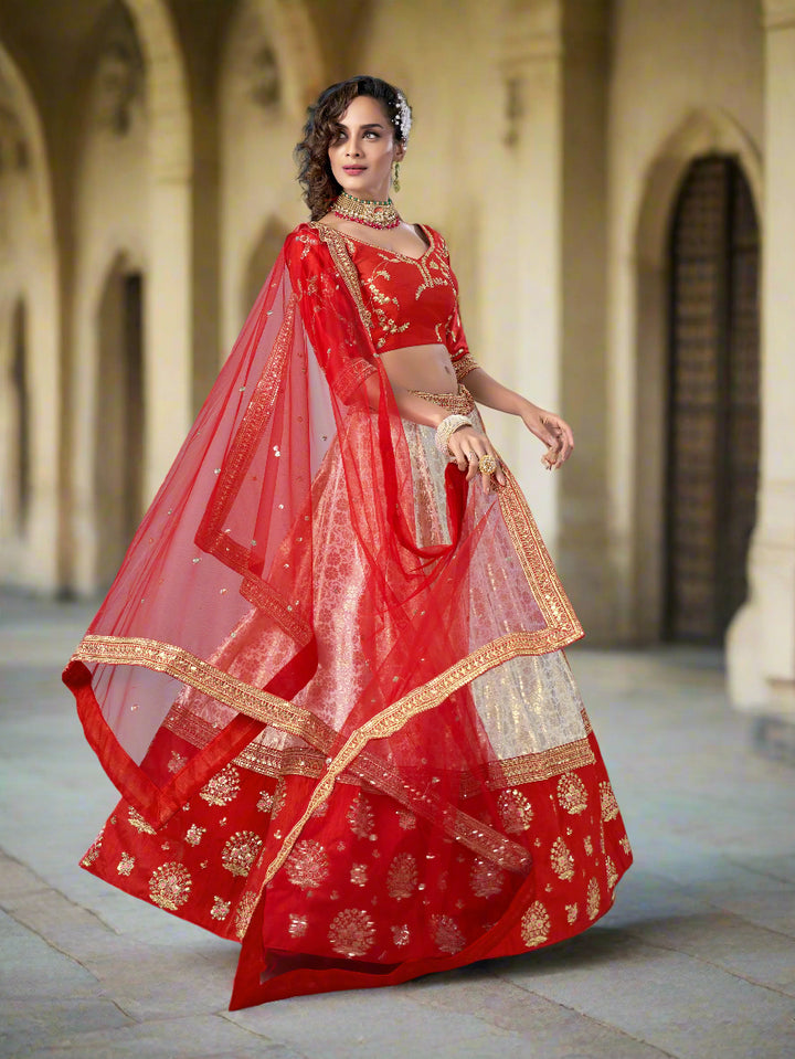 Glitzy Red Designer Lehenga | Heavy Dori and Sequins Work on Art Silk