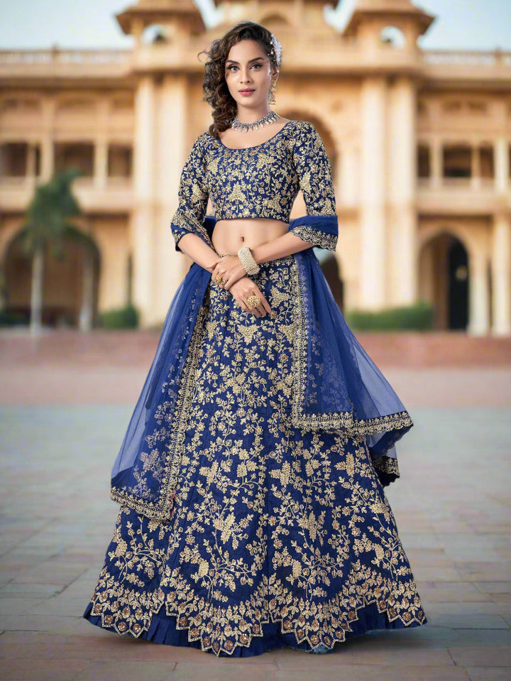 Blue Art Silk Partywear Lehenga | Wedding Lehenga Choli with Net Dupatta