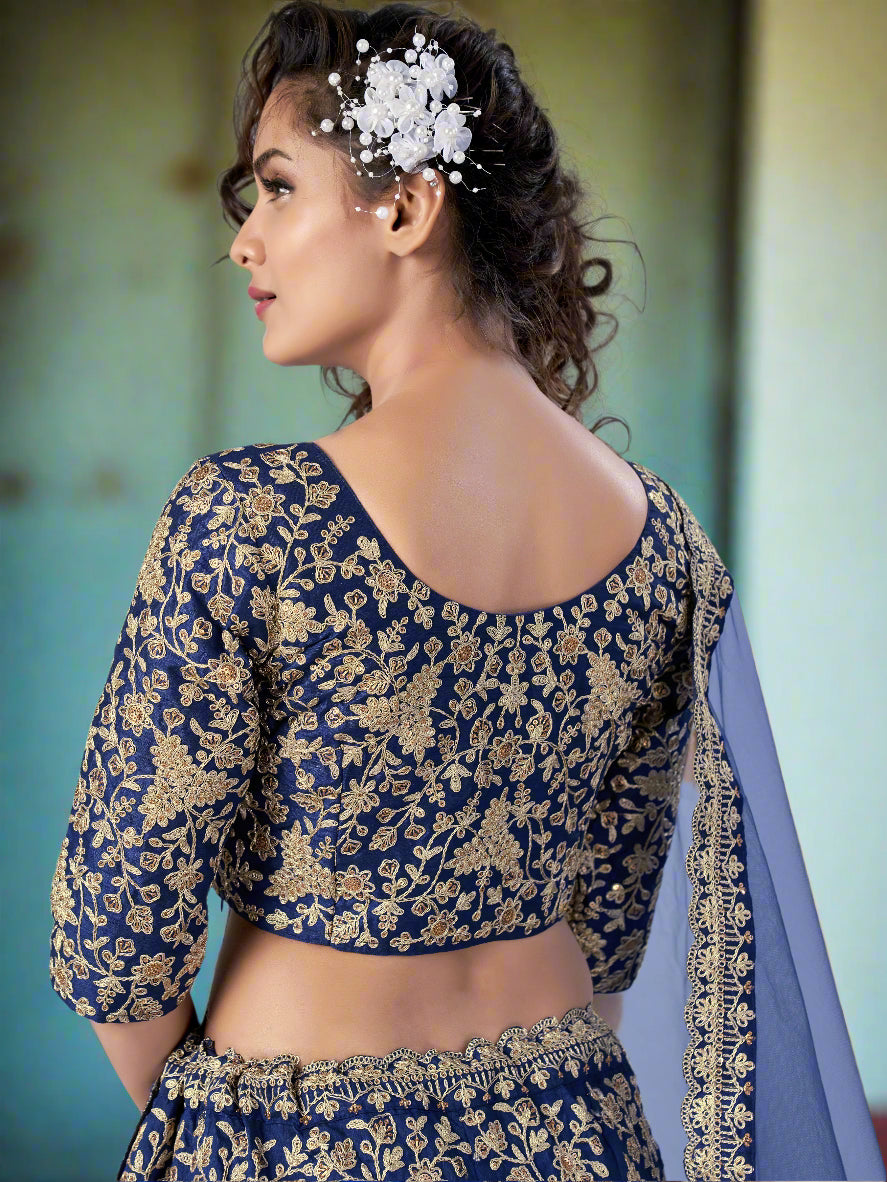 Blue Art Silk Partywear Lehenga | Wedding Lehenga Choli with Net Dupatta