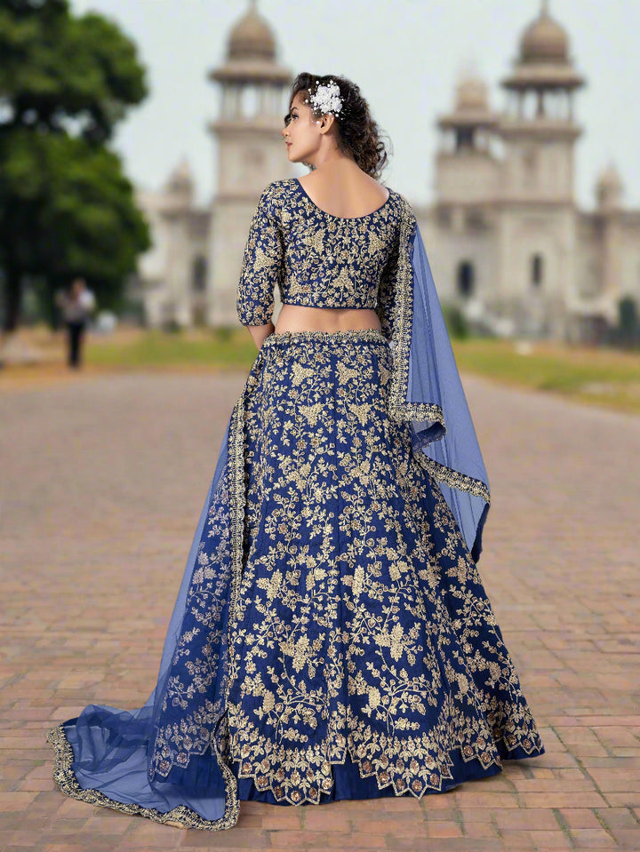 Blue Art Silk Partywear Lehenga | Wedding Lehenga Choli with Net Dupatta