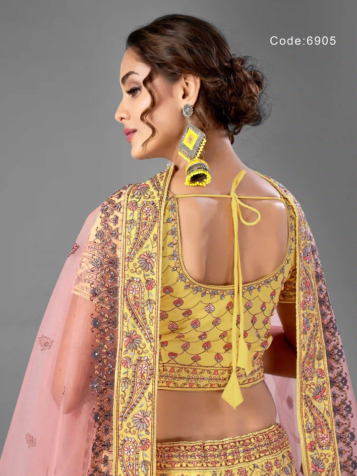 Yellow Georgette Lehenga with Dupatta | Wedding & Festive