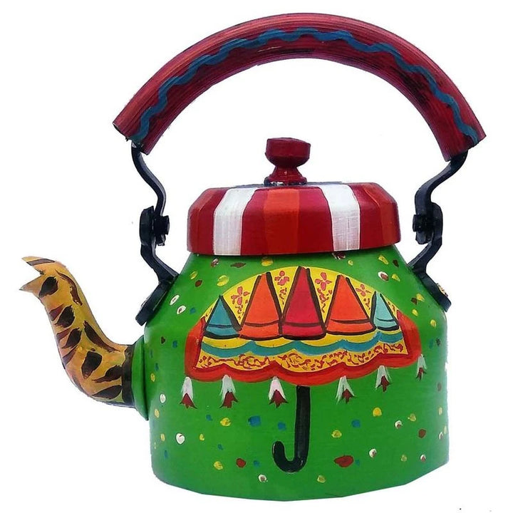 Folk Art Tea Kettle 1L | Handcrafted Metal Piece for Display