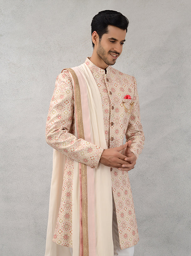 Elegant Cream Indowestern | Men's Embroidered Wedding Wear