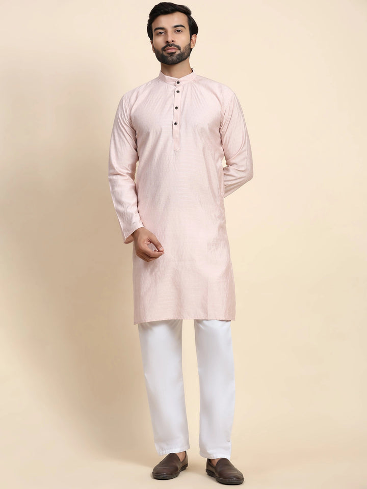 Pink Viscose Rayon Self Weaved Kurta | Elegant Kurta for Festivals