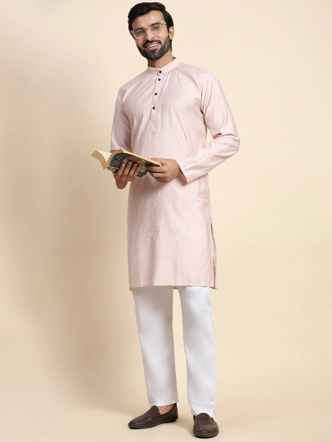 Pink Viscose Rayon Self Weaved Kurta | Elegant Kurta for Festivals