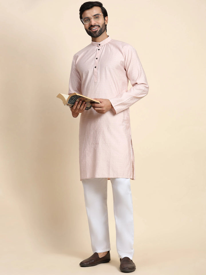 Pink Viscose Rayon Self Weaved Kurta | Elegant Kurta for Festivals