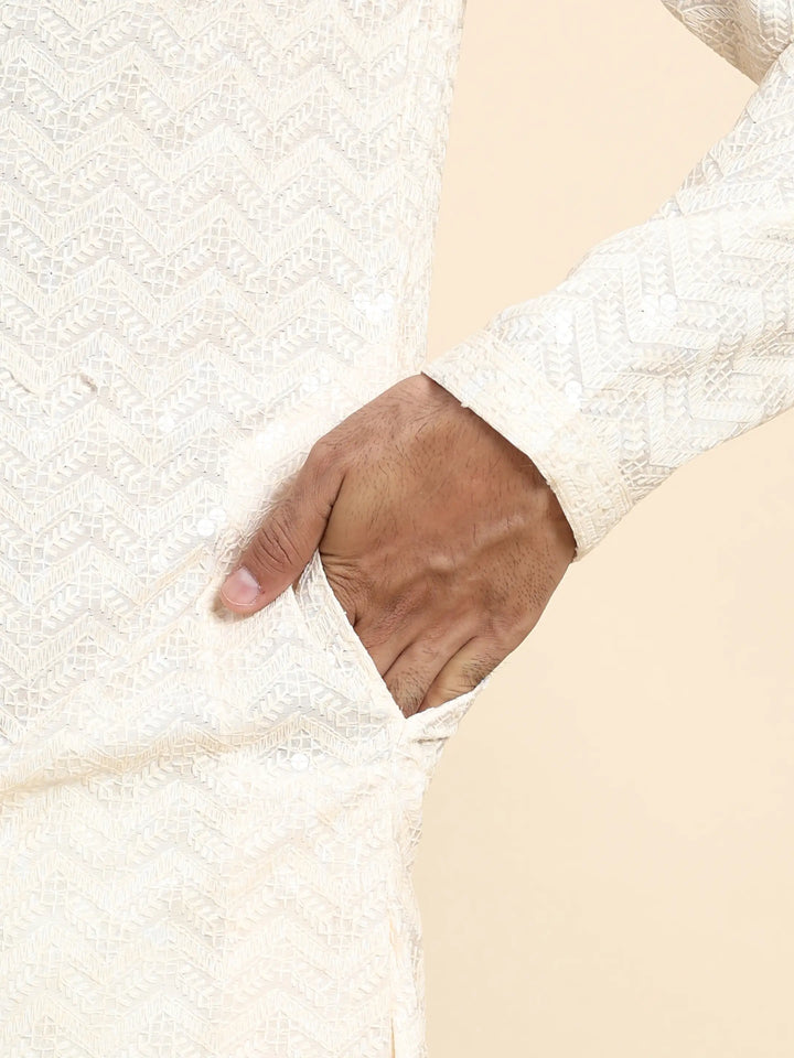 Refined Cream Jacquard Kurta | A Stylish Choice for Cultural Events