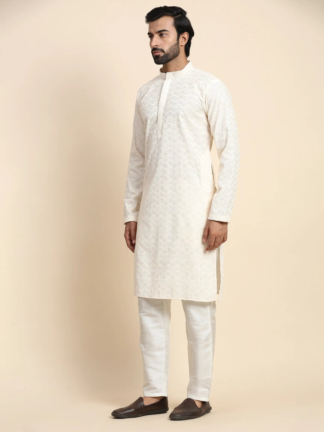 Refined Cream Jacquard Kurta | A Stylish Choice for Cultural Events