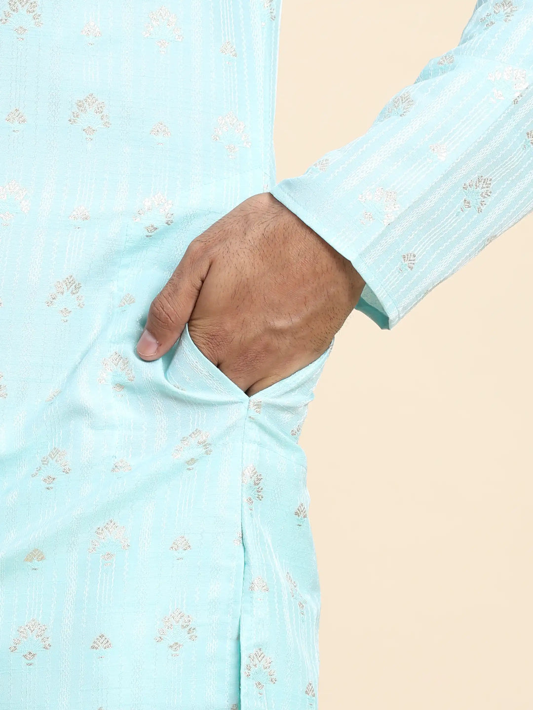 Sophisticated Cyan Jacquard Kurta | Perfect for Weddings & Celebrations