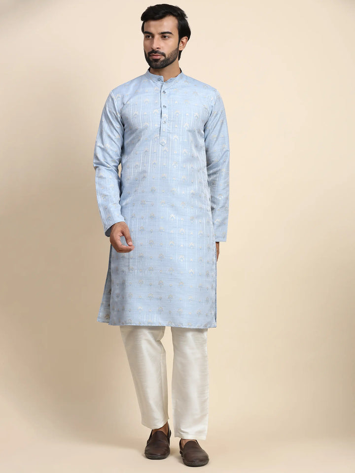 Modern Light Blue Jacquard Kurta | Ideal for Festivals & Weddings