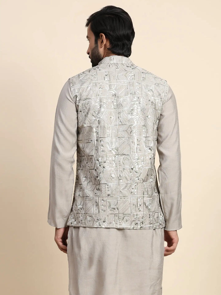Stylish Grey Embroidery Nehru Jacket Set | Modern Elegance for Special Occasions