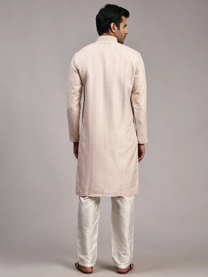Pink Viscose Jacquard Kurta for Men | Elegant Traditional Wear