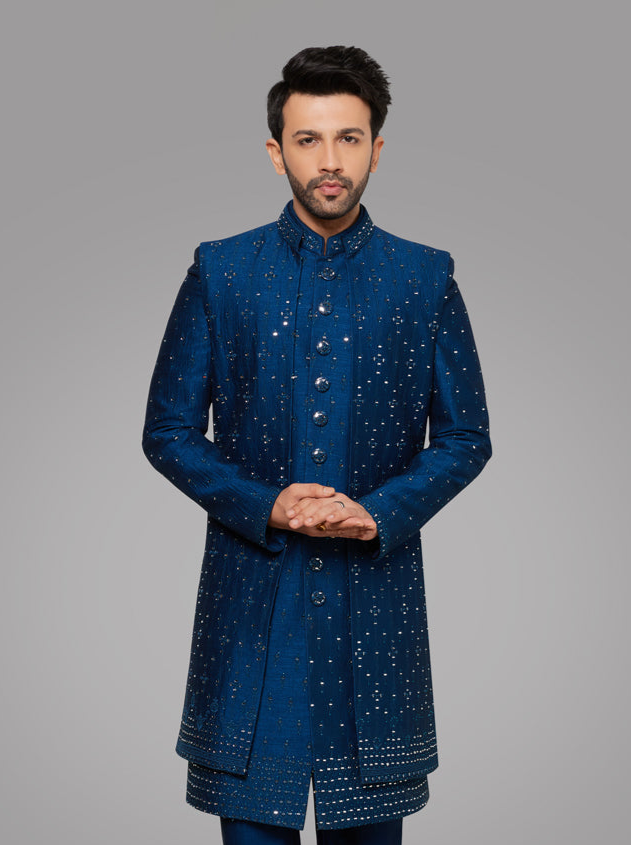 Dark Blue Indo Western Outfit for Men | Wedding & Festive Wear