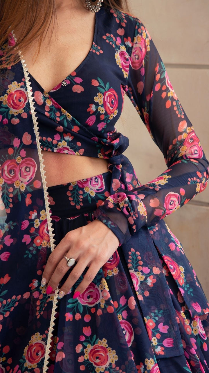 MAJARI BLUE ORGANZA LEHENGA SET - Pomcha Jaipur
