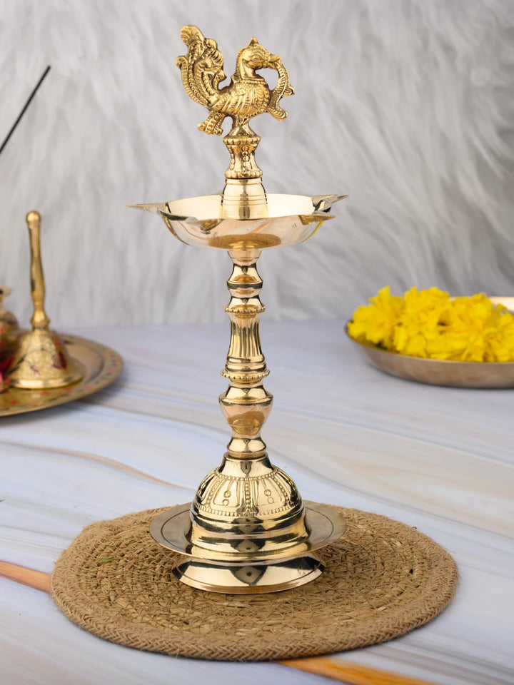 Pure Brass Nakashi Peacock Diya | Mahabharat Pital Oil Lamp Pack of 2