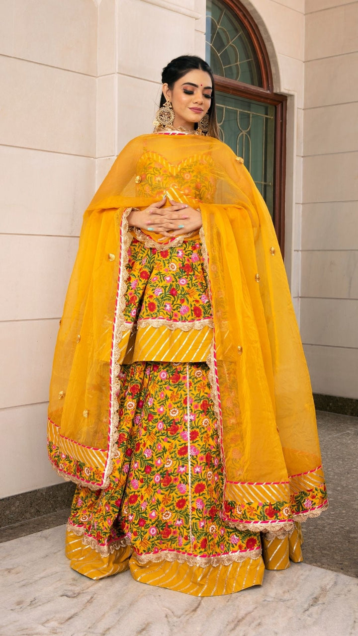 HALDI YELLOW HAND BLOCK PRINT LEHENGA SET - Pomcha Jaipur